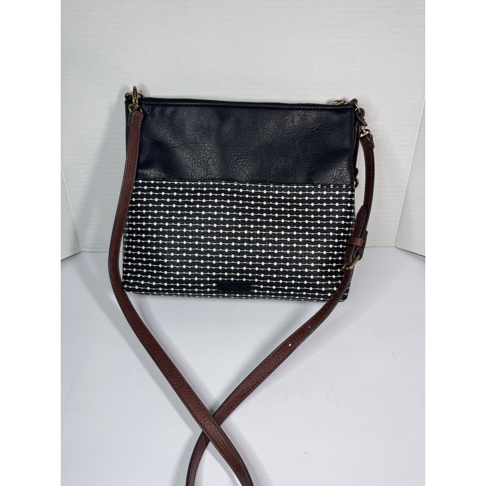 Fossil Crossbody Bag Fiona Coated Canvas And Leather Black & White Polka Dot - Picture 6 of 17